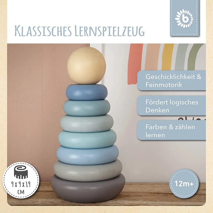 Ringturm Stapelturm, in blau/grau, aus Holz, von Bieco – Bild 2