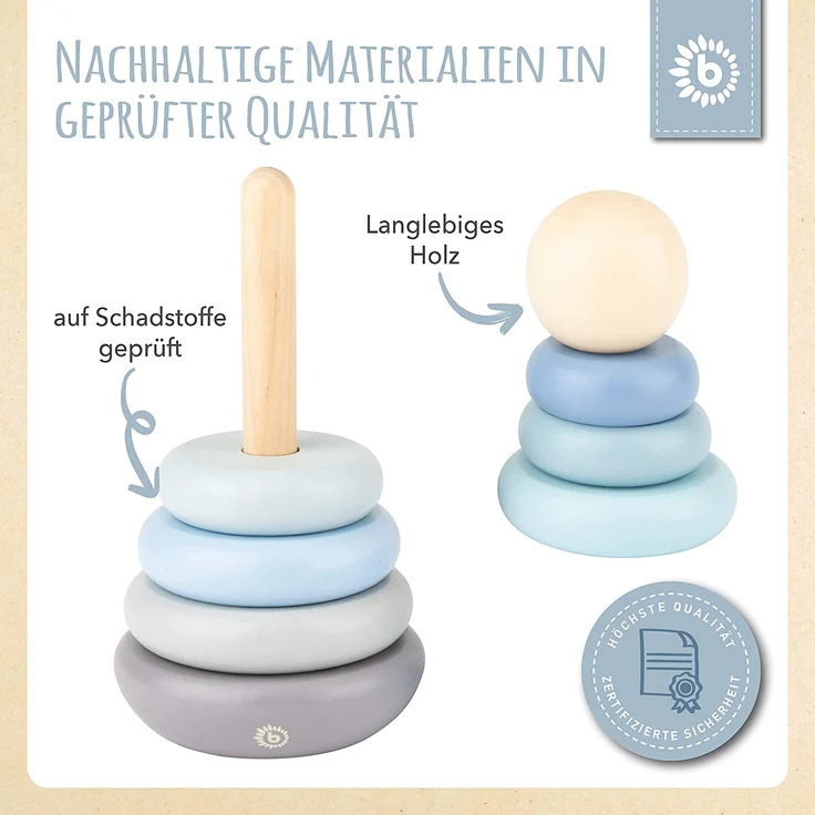 Ringturm Stapelturm, in blau/grau, aus Holz, von Bieco – Bild 5