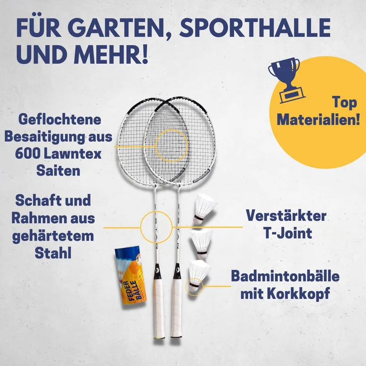 Best Sporting Badmintonschläger Set mit 3 Federbällen & Tragetasche und Overgrip – Bild 3