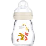 MAM Feel Good Babyflasche aus Glas (170 ml), Milchflasche mit weiter Öffnung, stabile Baby Trinkflasche mit Sauger Gr. 1, ab der Geburt, Hase/Fuchs
