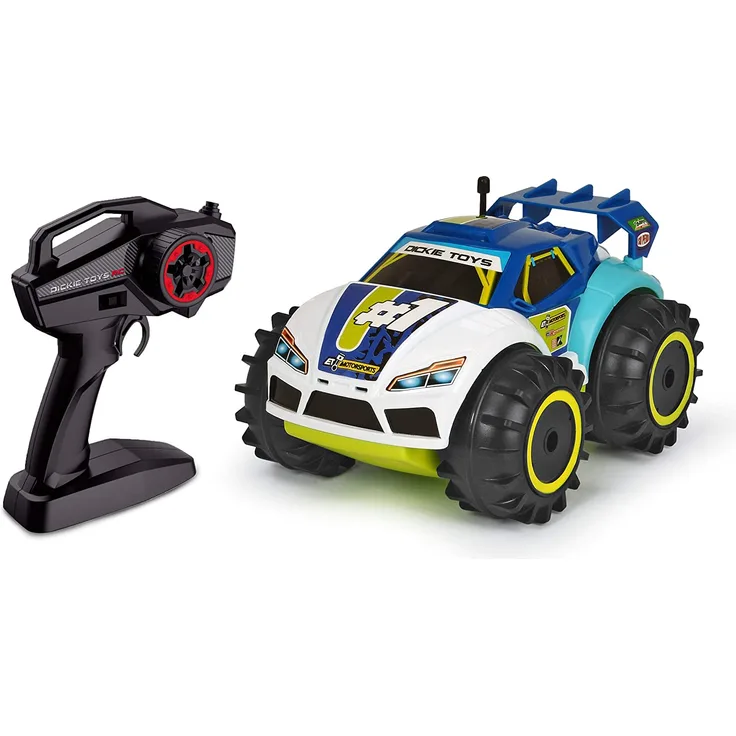 Dickie Toys RC Amphy Rider, ferngesteuertes Amphibien-Fahrzeug, 2-Kanal-Funksteuerung, Allradantrieb, 360-Grad-Drehung, 20 cm, blau/weiß/gelb