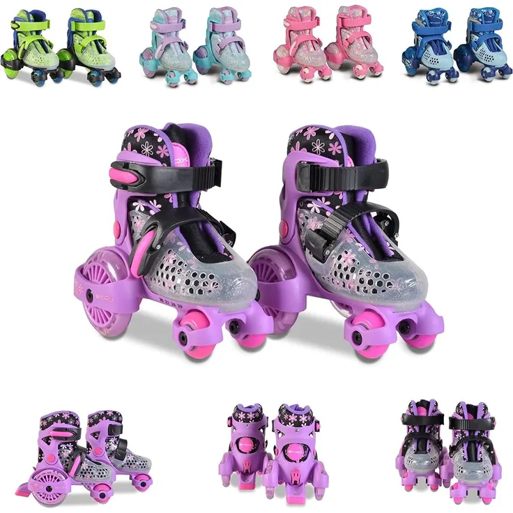Byox 107365 'Beetle' Rollschuhe, ab 3 Jahren, Größe XS 26-29, Stopper hinten, max. bis 60 kg belastbar, violett/schwarz/rosa