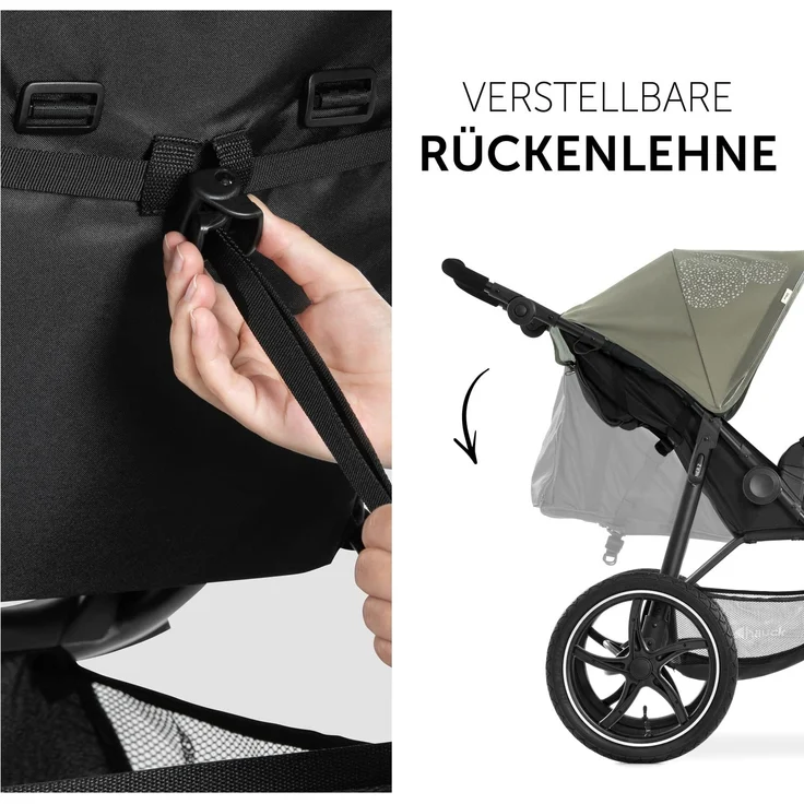 Hauck Disney Kinder Buggy Runner 2, Große Luftreifen 3 Rad, Bis 25 kg, UV-Schutz 50+, mit Liegefunktion, Höhenverstellbar, Zusammenklappbar, Mickey Mouse Olive – Bild 4