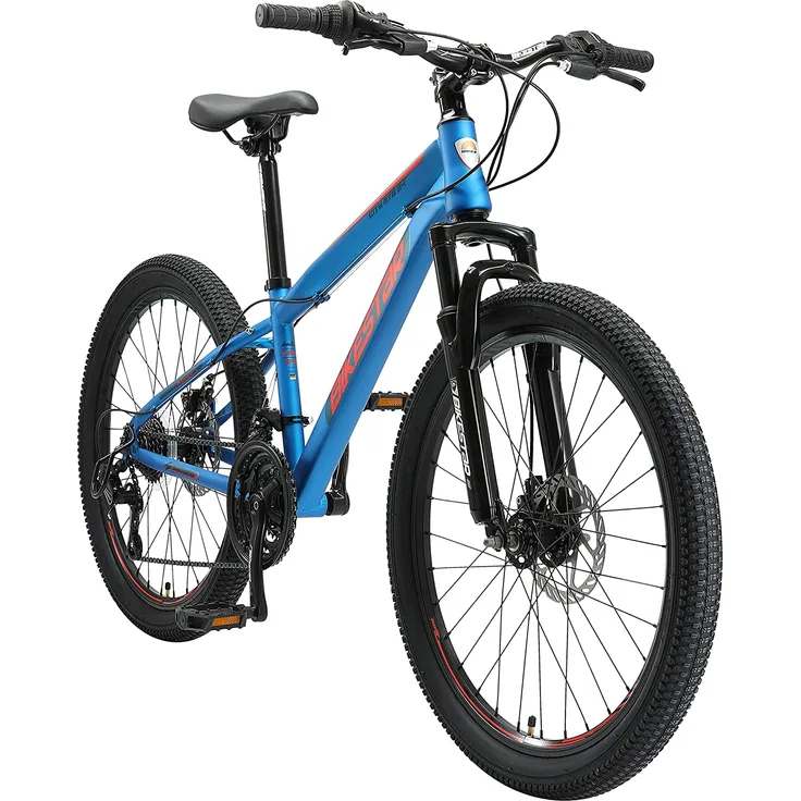 BIKESTAR Kinder Jugend Mountainbike 24 Zoll ab 8 Jahre | 21 Gang Hardtail MTB Scheibenbremse Federgabel | Blau