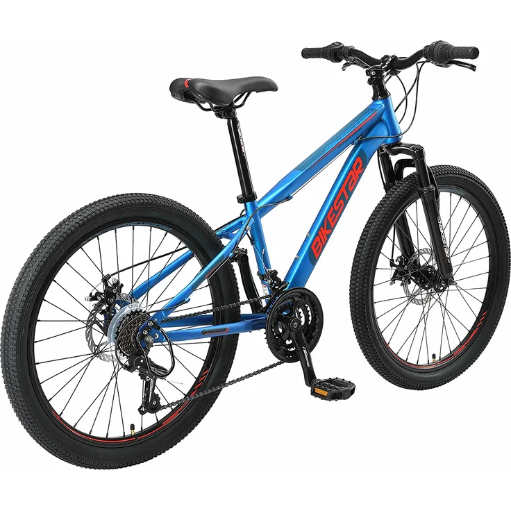 BIKESTAR Kinder Jugend Mountainbike 24 Zoll ab 8 Jahre | 21 Gang Hardtail MTB Scheibenbremse Federgabel | Blau – Bild 3