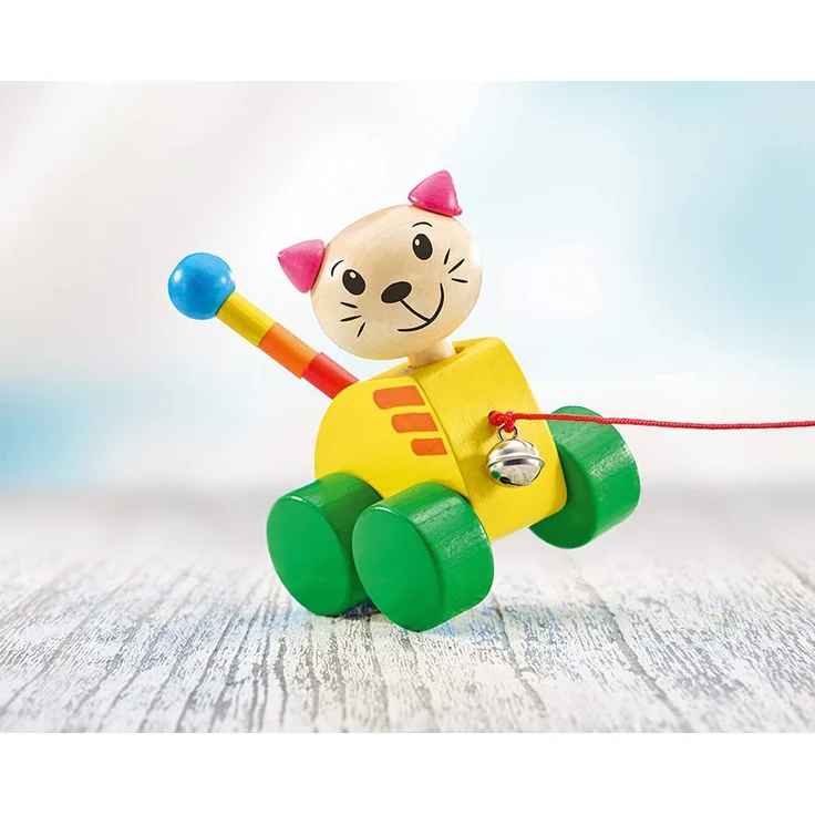 Selecta 62035 Tinka, Nachzieh Katze, Schiebe-und Nachziehspielzeug aus Holz, 12 cm – Bild 2