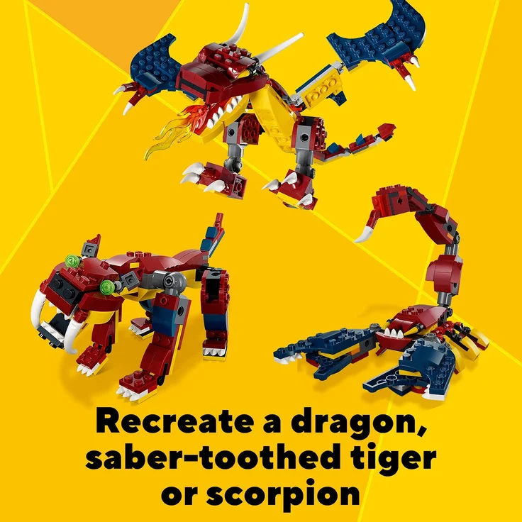 LEGO 31102 Creator 3-in-1 Feuerdrache, Feuerdrache - Säbelzahntiger - Skorpion Bauset – Bild 10