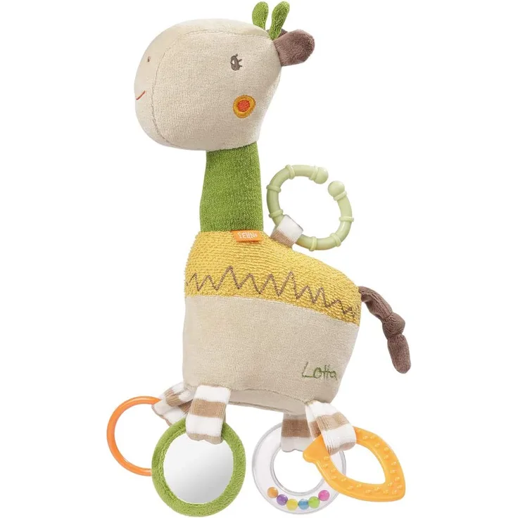 FEHN 059069 Activity-Giraffe mit Ring / Motorikspielzeug zum Aufhängen mit spannenden Anhängern zum Greifen und Geräusche erzeugen - für Babys und Kleinkinder ab 0+ Monaten
