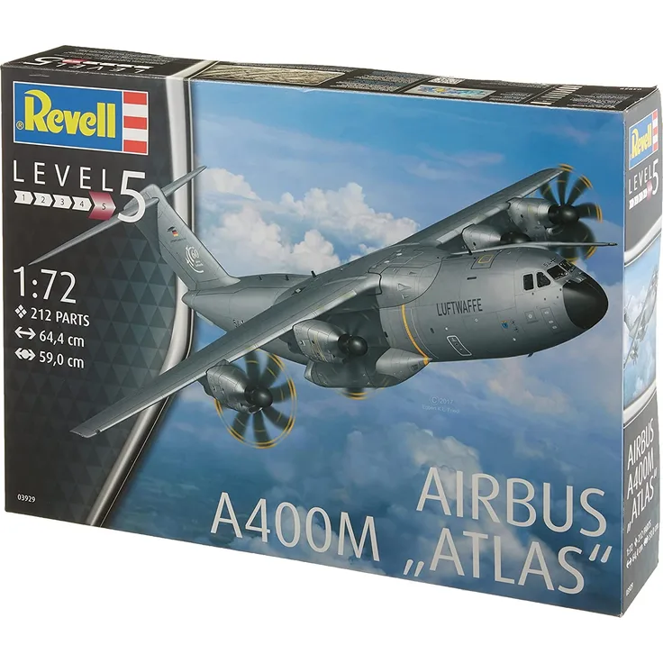 Revell REV-03929 Airbus A400M Atlas, Flugzeugmodellbausatz 1:72, 64,4 cm 03929, unlackiert
