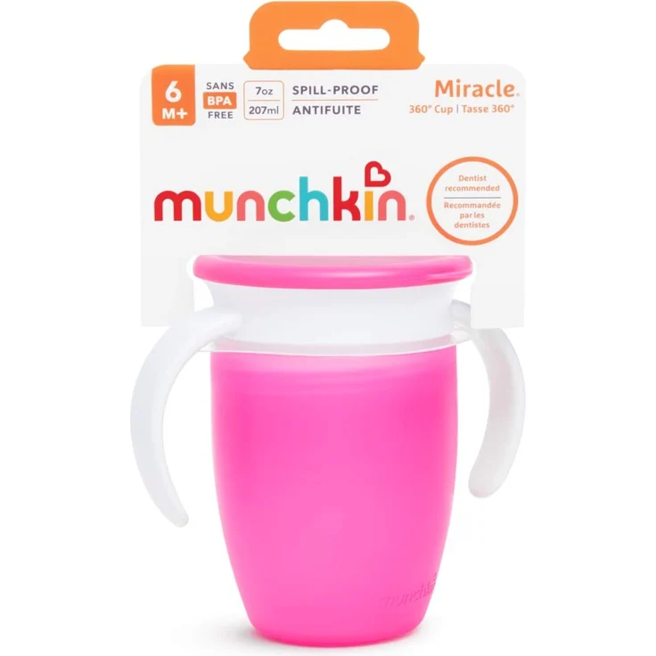 Munchkin Miracle 360ᵒ Trinklernbecher mit Griffen, auslaufsicher, ab 6 Monaten, rosa, 207 ml – Bild 5