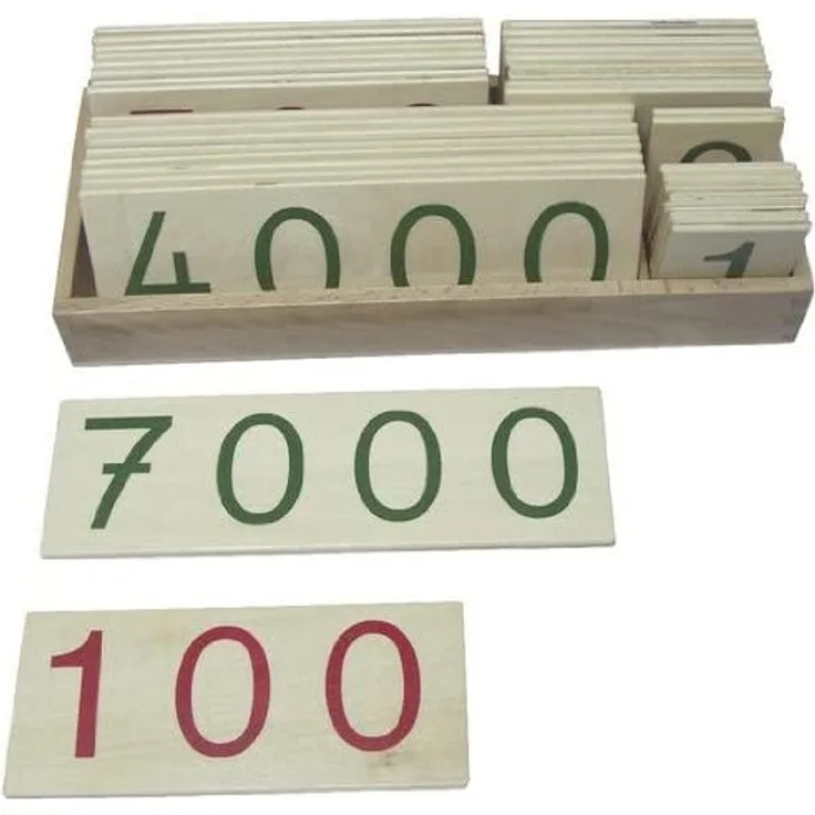 Montessori Zahlenkarten 1-9000 im Kasten, groß Mathematisches Material