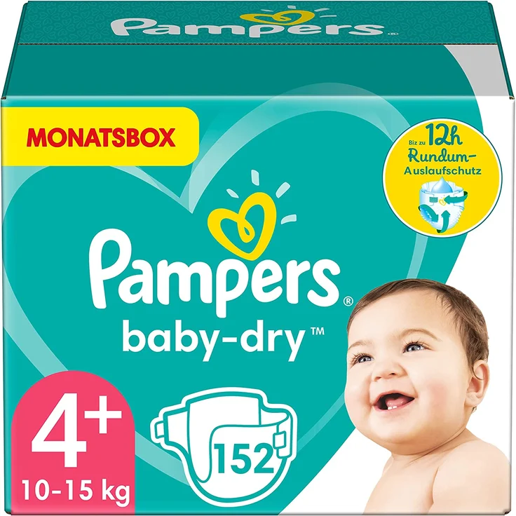 Pampers - Baby-Dry Windeln, Gr. 4+ Monatsbox, 1er Pack (1 x 152 Stück) – Bild 1