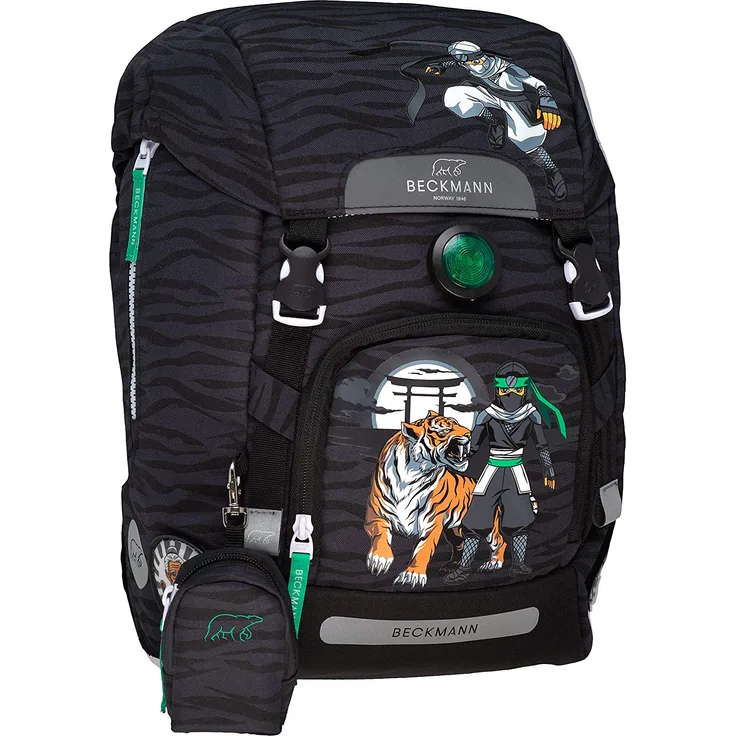 Beckmann Schulrucksack-Set 4tlg. Cubo - Motiv: Ninja Tiger, 24 cm, 22 Liter, 0,94 kg - Farbe: schwarz