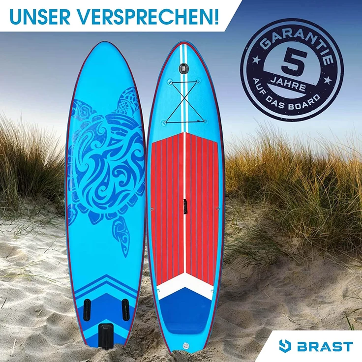 BRAST SUP Board SUPER Set Aufblasbares Stand up Paddle mit extra Zubehör 320x81x15cm Blau incl. Kajaksitz Kamerahalterung Paddel Fußschleife Rucksack Pumpe - Preisvergleich – Bild 2