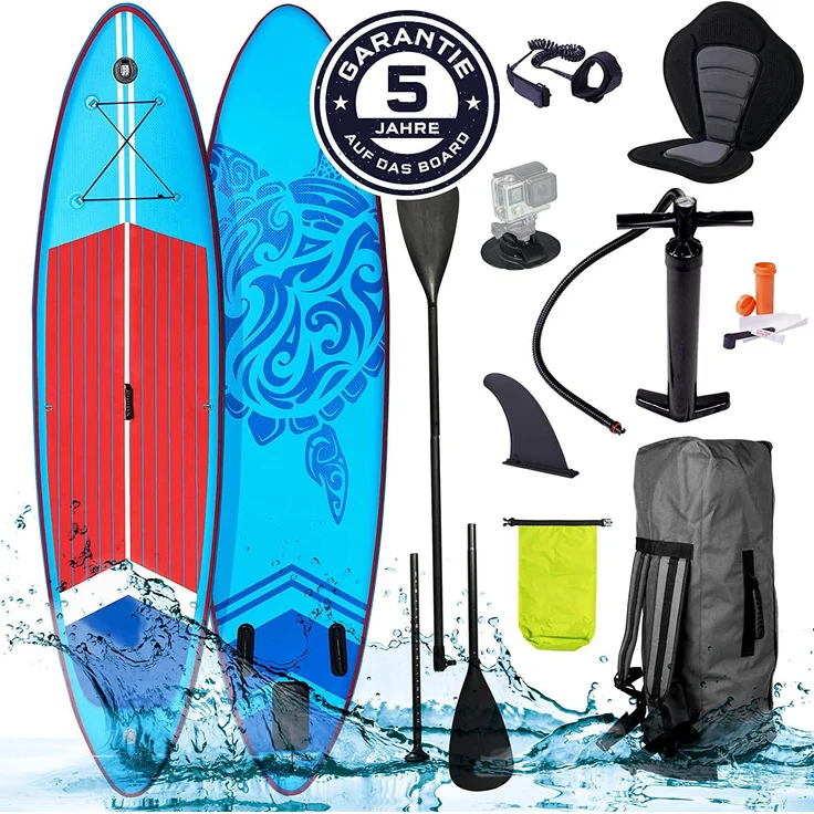 BRAST SUP Board SUPER Set Aufblasbares Stand up Paddle mit extra Zubehör 320x81x15cm Blau incl. Kajaksitz Kamerahalterung Paddel Fußschleife Rucksack Pumpe - Preisvergleich – Bild 9