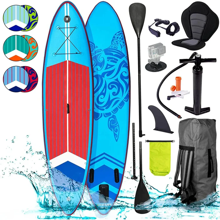 BRAST SUP Board SUPER Set Aufblasbares Stand up Paddle mit extra Zubehör 320x81x15cm Blau incl. Kajaksitz Kamerahalterung Paddel Fußschleife Rucksack Pumpe - Preisvergleich – Bild 1