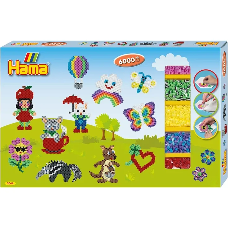 Hama Perlen 3044 Gigantische Geschenkpackung, Bügelperlen Midi, ca. 6000 Stück inklusive Stiftplatten und Zubehör