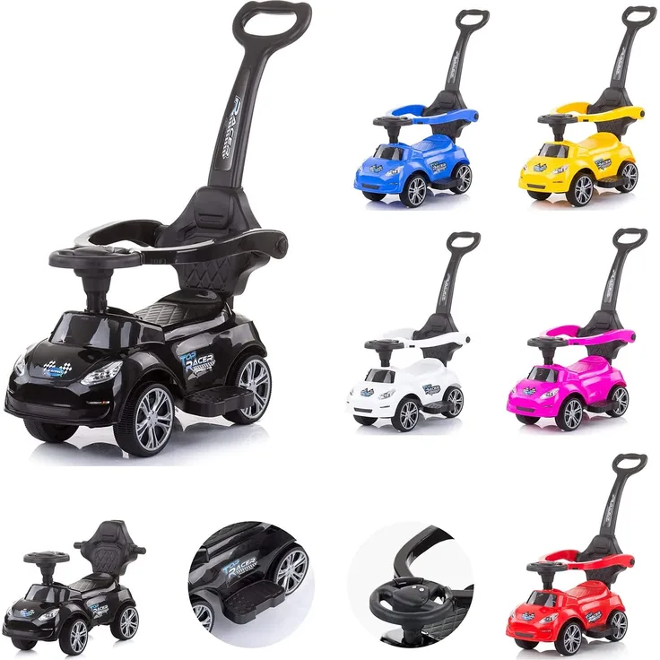 Chipolino Kinder Rutschauto 2 in 1 Turbo Schubstange Musikfunktion Rückenlehne schwarz