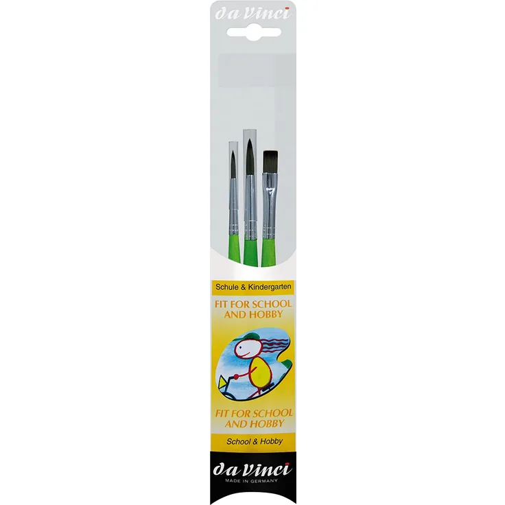 da Vinci 4209 Schüler- und Kindergartenpinsel-Set, Synthetik mit grünem Griff, 3 Pinsel
