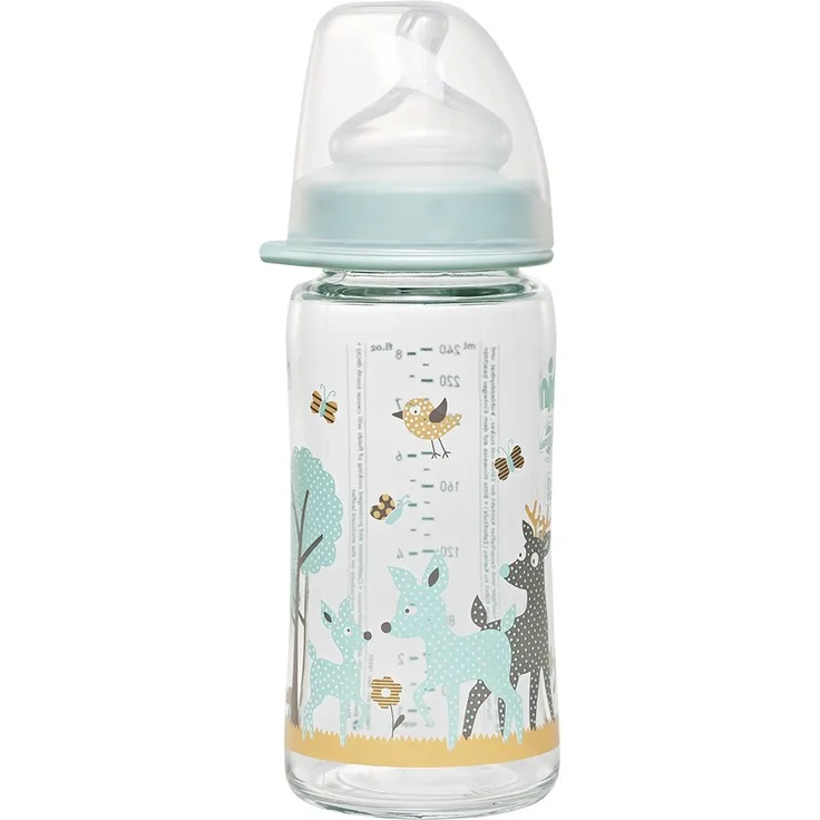 nip Weithalsflasche mit Anti-Kolik Sauger: Baby Trinkflasche mit ACTIFLEX- System, Made in Germany, BPA-Frei, Glass, Einheitsgröße, Saugloch M-mittlerer Trinkfluss, 240 ml, Boy