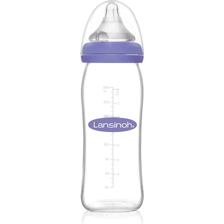 Lansinoh 77150 Glas-Weithalsflasche mit NaturalWave Sauger Gr. M, 240 ml