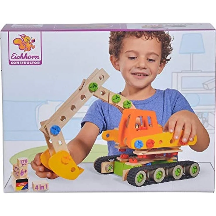 Eichhorn Constructor Raupenbagger, vielseitiges Holzspielzeug, 170 Bauteile, 4 verschiedene Konstruktionen, FSC 100% zertifiziertes Buchenholz, Hergestellt in Deutschland, für Kinder ab 6 Jahren – Bild 7