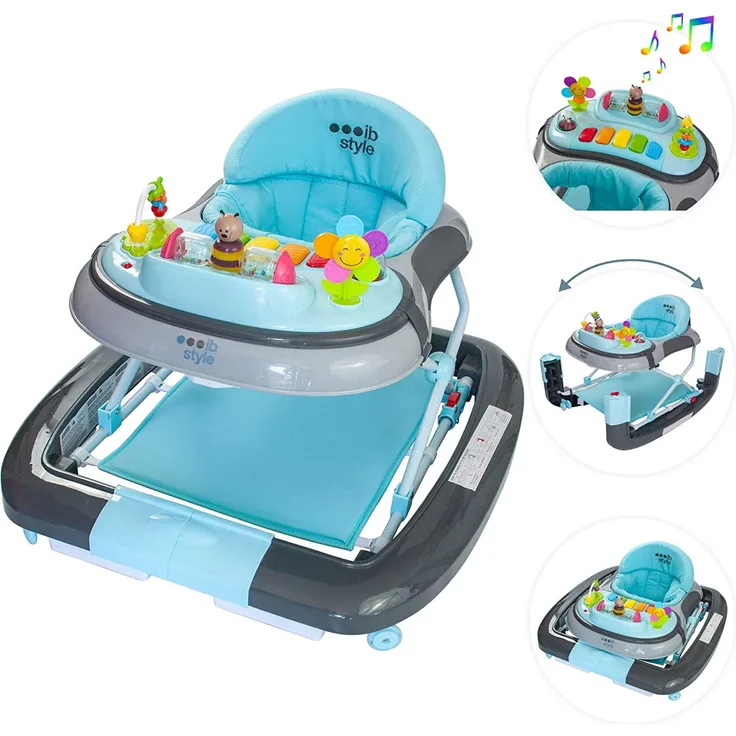 ib style® LITTLE WORLD 3 in 1 Babywalker | Gehfrei | Lauflernhilfe | mit Schaukelfunktion | Licht & Melodie | EN1273:2020 |Türkis-Grau