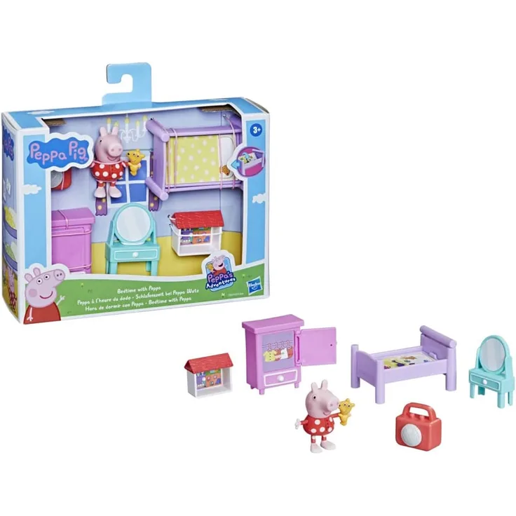 Hasbro F25275X0 Peppa Pig Peppa`s Adventures Schlafenszeit bei Peppa Wutz, Vorschulspielzeug, Peppa Wutz Figur und 5 Acc