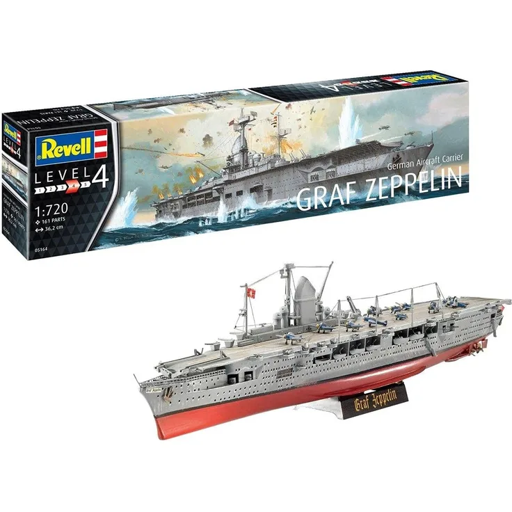Revell 05164 German Aircraft Carrier GRAF Zeppelin, Flugzeugträger originalgetreuer Modellbausatz für Fortgeschrittene, 1:720/36,2 cm, 1/720