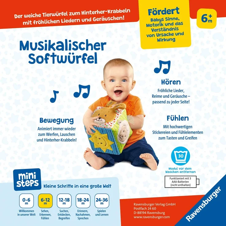 Ravensburger ministeps 4162 Musikalischer Softwürfel, Musikspielzeug, Baby Spielzeug ab 6 Monate – Bild 5