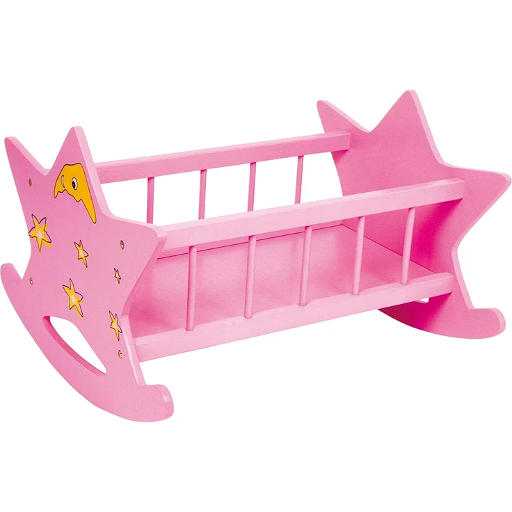 small foot 2865 Puppenwiege Stern aus Holz, in rosa mit Mond und Sternen, für Puppen bis 45 cm, ab 3 Jahren – Bild 2