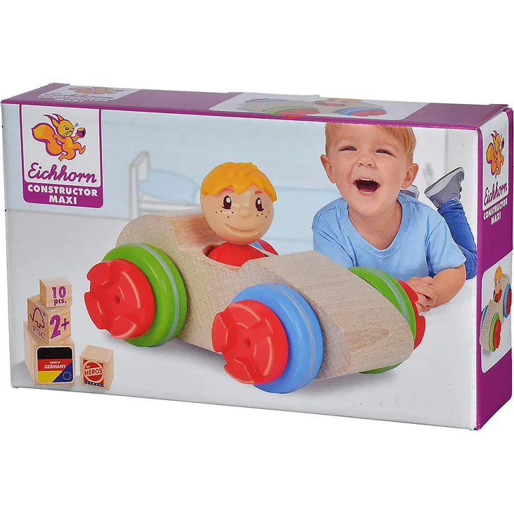 Eichhorn 100039101 - Constructor Maxi Rennauto, 10-tlg., Holz-Konstruktions-Set, extra große Bauteile, FSC 100% Zertifiziertes Buchenholz, Made in Germany