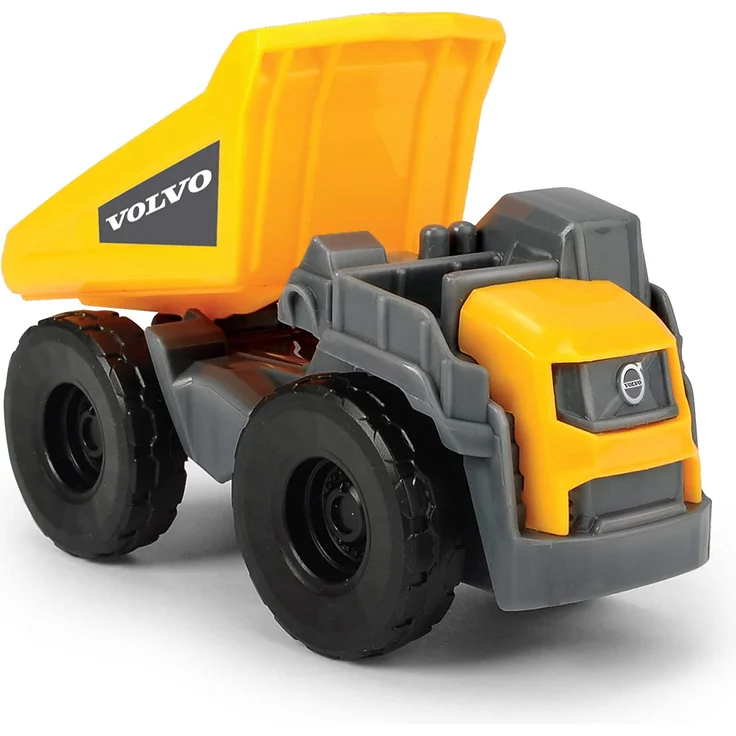 Dickie Toys Volvo Mack Truck, mit 2 Volvo Fahrzeugen auf Anhänger, Muldenkipper & Radlader, Anhänger zum Abkoppeln, bewegliche Teile, 32 cm Gesamtlänge, Sandkasten, gelb/grau – Bild 3