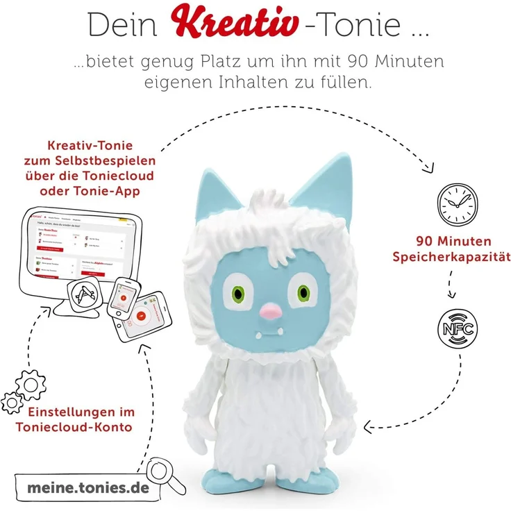 tonies Hörfiguren für Toniebox - Kreativ Yeti - ca. 90 Minuten Speicher für Deine Musik, Geschichten, Hörbücher und Eigene Audiodateien - DEUTSCH – Bild 5