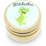 Milchzahndose, Zahndose Milchzähne Bilderdose aus Holz mit Drehverschluss in diversen Motiven für Jungen und Mädchen mit Drehverschluss 44 mm (DINO) -Made in EU-7014