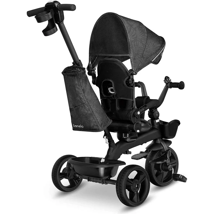 Lionelo Kori Dreirad mit Schubstange für Kinder ab 1,5 bis 5 Jahre drehbarer Sitz Magnesium-Rahmen wartungsfreie Gummiräder freies Rad abnehmbares Vordach (Grau) – Bild 7