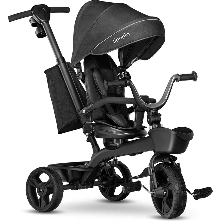Lionelo Kori Dreirad mit Schubstange für Kinder ab 1,5 bis 5 Jahre drehbarer Sitz Magnesium-Rahmen wartungsfreie Gummiräder freies Rad abnehmbares Vordach (Grau) – Bild 4