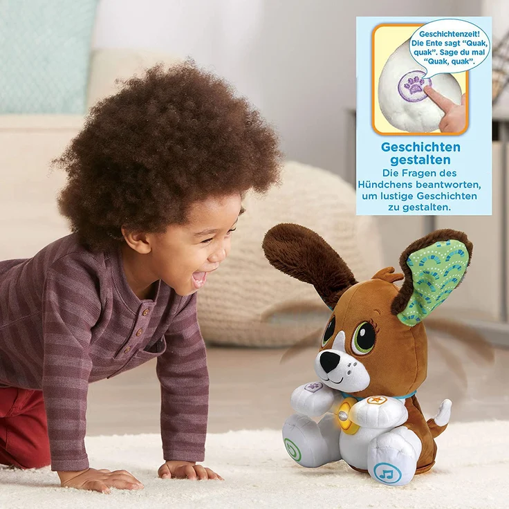 Vtech 80-610104 Sprich-mit-Mir-Hündchen Babyspielzeug, Sprechen Lernen, Wiedergabe mit Stimmverzerrer, Inhalte: Kurze Geschichten, Zahlen, Buchstaben, Erkennen von Emotionen – Bild 5
