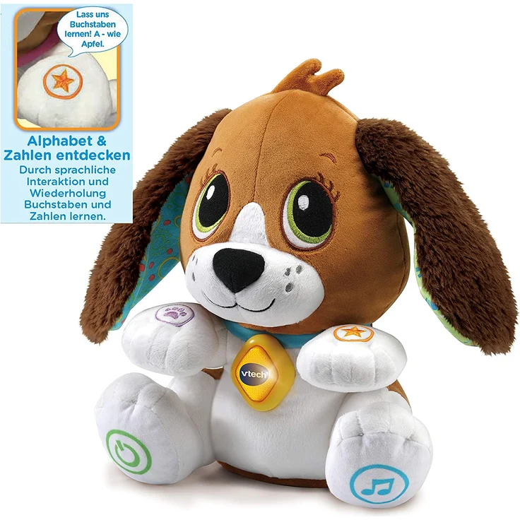 Vtech 80-610104 Sprich-mit-Mir-Hündchen Babyspielzeug, Sprechen Lernen, Wiedergabe mit Stimmverzerrer, Inhalte: Kurze Geschichten, Zahlen, Buchstaben, Erkennen von Emotionen – Bild 2