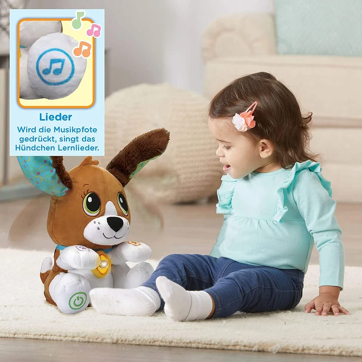 Vtech 80-610104 Sprich-mit-Mir-Hündchen Babyspielzeug, Sprechen Lernen, Wiedergabe mit Stimmverzerrer, Inhalte: Kurze Geschichten, Zahlen, Buchstaben, Erkennen von Emotionen – Bild 6