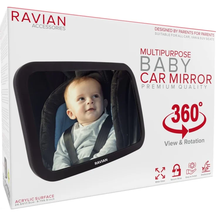 RAVIAN - Babyautospiegel für den Rücksitz - Sicherster Autositzspiegel mit kristallklarer Sicht, unzerbrechlicher, verstellbarer Rückspiegel für kleine Kinder – Bild 1