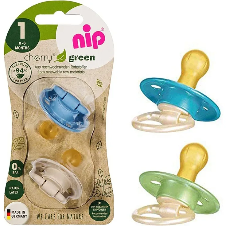 NIP Cherry Rundsauger Schnuller 4 Stück Boy Set // Gr. 1 // 0-6 Monate // Blau & Türkis + Silber & Hellblau