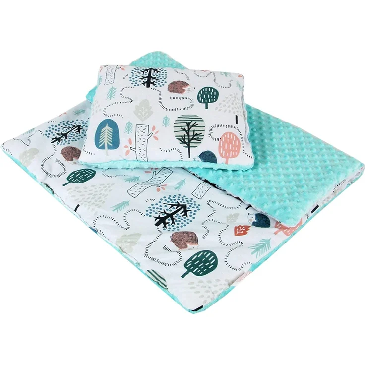 BABYLUX Babydecke MINKY PLÜSCH Kuscheldecke Decke 75 x 60 cm + KISSEN 2 Tlg Set (MP119 - Minze - Igel) – Bild 3