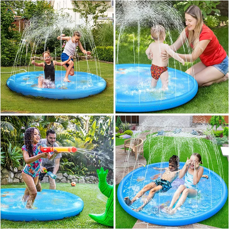Anpro 170CM Splash Pad, Sprinkler Wasser-Spielmatte Splash Play Matte mit 15 Anti-Rutsch-Streifen, Sommer Garten Wasserspielzeug für Baby, Kinder, Hund und Haustiere – Bild 8