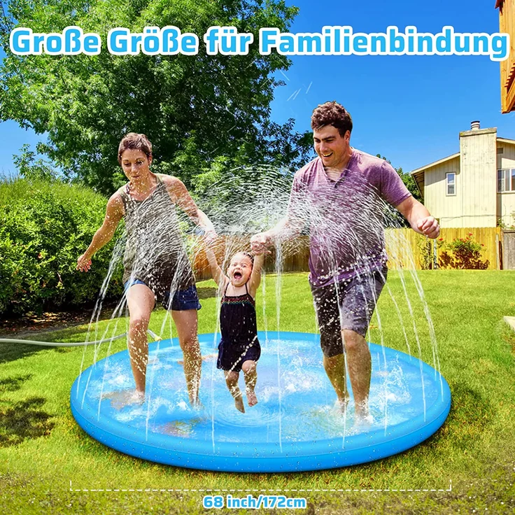 Anpro 170CM Splash Pad, Sprinkler Wasser-Spielmatte Splash Play Matte mit 15 Anti-Rutsch-Streifen, Sommer Garten Wasserspielzeug für Baby, Kinder, Hund und Haustiere – Bild 5