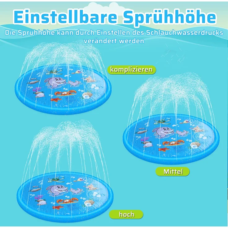 Anpro 170CM Splash Pad, Sprinkler Wasser-Spielmatte Splash Play Matte mit 15 Anti-Rutsch-Streifen, Sommer Garten Wasserspielzeug für Baby, Kinder, Hund und Haustiere – Bild 7