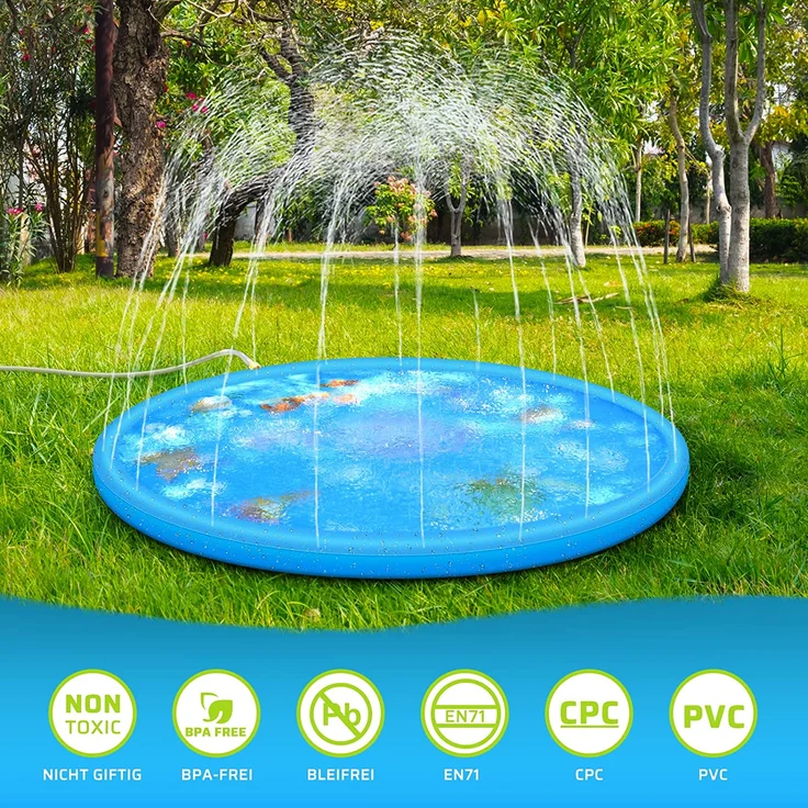 Anpro 170CM Splash Pad, Sprinkler Wasser-Spielmatte Splash Play Matte mit 15 Anti-Rutsch-Streifen, Sommer Garten Wasserspielzeug für Baby, Kinder, Hund und Haustiere – Bild 3