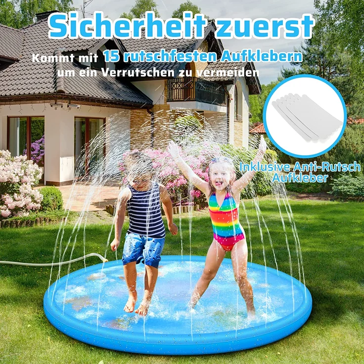 Anpro 170CM Splash Pad, Sprinkler Wasser-Spielmatte Splash Play Matte mit 15 Anti-Rutsch-Streifen, Sommer Garten Wasserspielzeug für Baby, Kinder, Hund und Haustiere – Bild 4