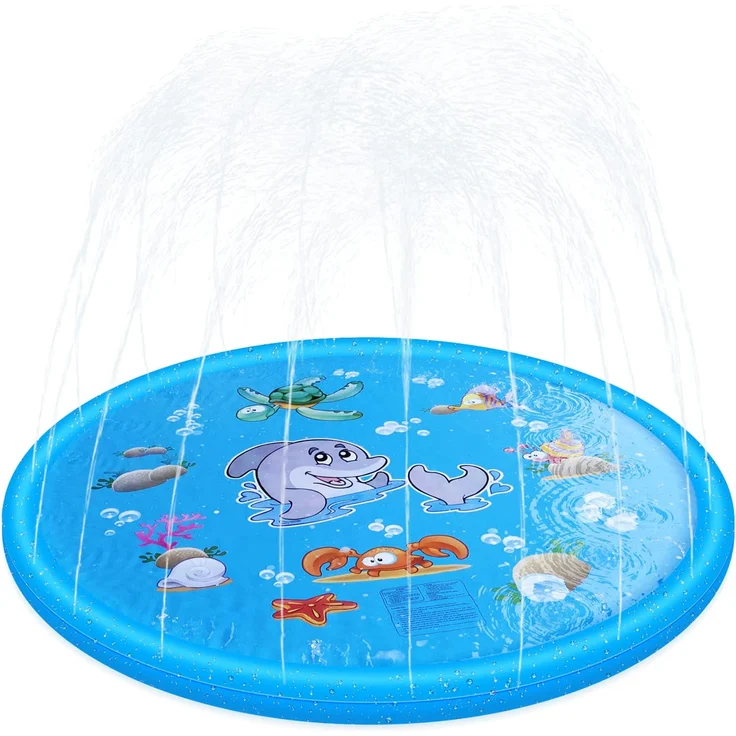 Anpro 170CM Splash Pad, Sprinkler Wasser-Spielmatte Splash Play Matte mit 15 Anti-Rutsch-Streifen, Sommer Garten Wasserspielzeug für Baby, Kinder, Hund und Haustiere – Bild 2