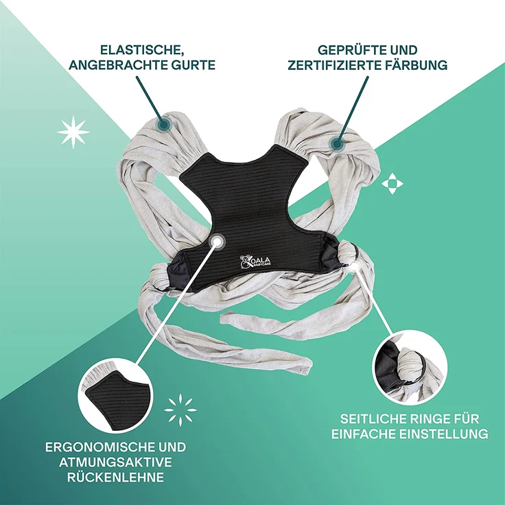 Koala Babycare Tragetuch Baby Neugeborene - Einfach Anzuziehen für Mütter und Väter - Babytrage Multi-Use Bis 9kg - Babytragetuch Hellgrau – Bild 3